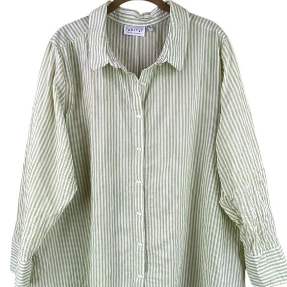 Habitat Striped Tunic Top Size XL Green Cream Art To Wear - Picture 2 of 11